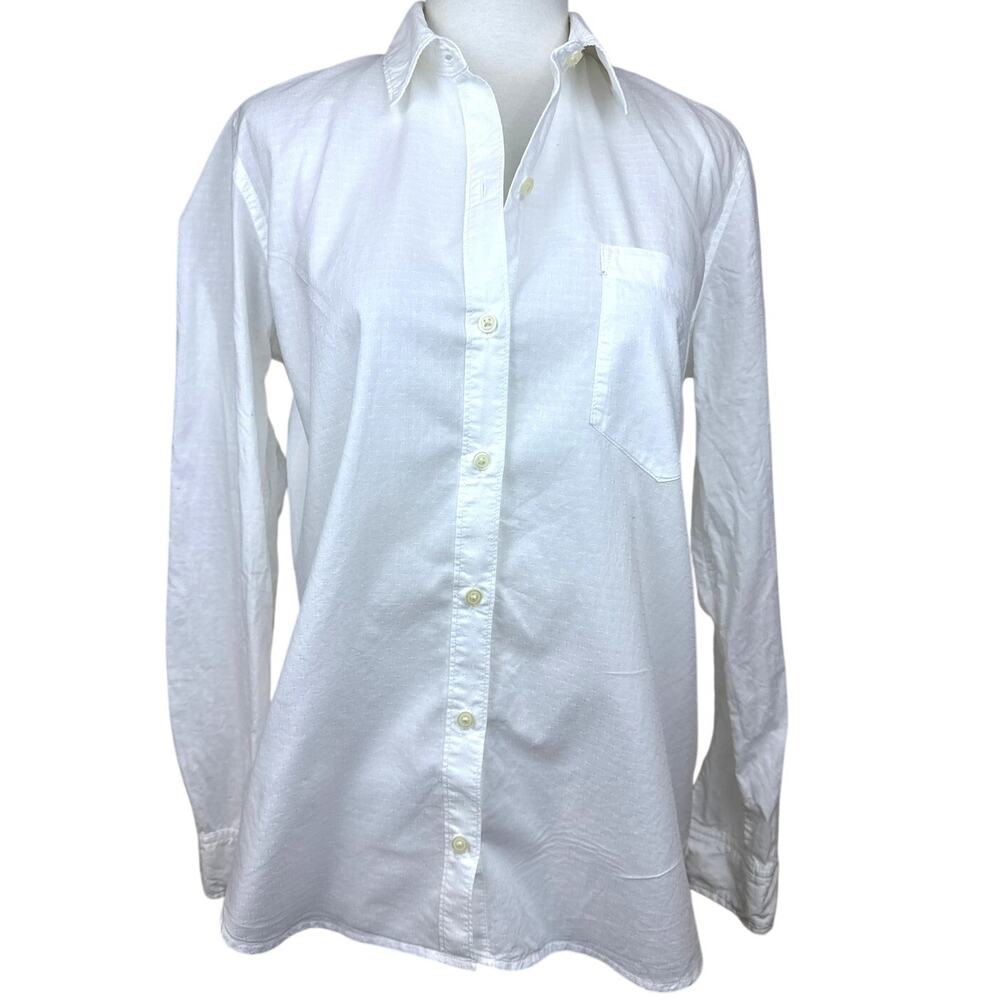 Gap Fitted Boyfriend White Button Down Shirt Textured Cotton Small - Picture 2 of 6